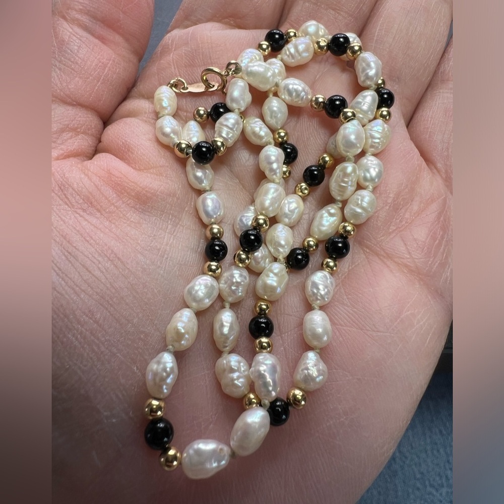 Vintage 14k plum gold pearl and onyx necklace Imperial Pearl Syndicate 1941 - Picture 3 of 11